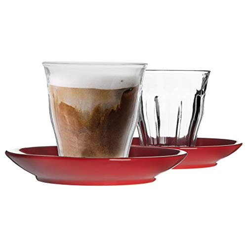 Duralex Picardie Nicht Übereinstimmende Kaffeetasse & Untertassen -Set - 200ml - Rot - 12pc von Duralex