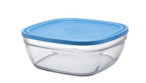 Duralex 9024AM06A1111 Freshbox Carré Frischhaltebox mit Deckel, 23x23cm, 3.1 Liter, Glas, blau, 1 Stück von Duralex