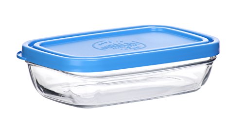 Duralex 9055AM12A1111 Freshbox Rectangulaire Frischhaltebox mit Deckel, 370ml, Glas, blau, 1 Stück von Duralex