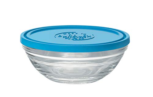 Duralex 9064AM12A1111 Freshbox Rond Frischhaltebox mit Deckel, 310ml, Glas, blau, 1 Stück von Duralex