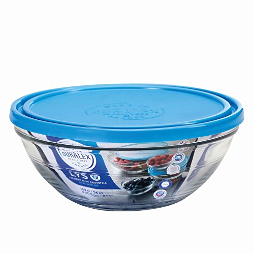 Duralex 9067AM06C1111 Freshbox Rond Frischhaltebox mit Deckel, 1.59 Liter, Glas, blau, 1 Stück von Duralex