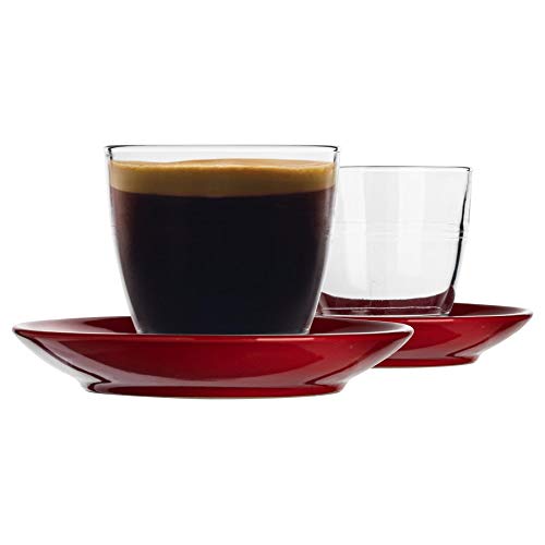 Duralex Gigogne Nicht Übereinstimmende Kaffeetasse & Untertassen -Set - 220ml - Rot - 12pc von Duralex
