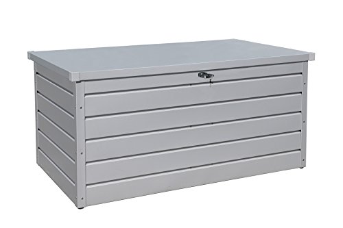 Duramax Palladium Kissenbox aus Metall groß (865 L) mit hydraulischer Gasdruckfeder und abschließbarem Griff mit Schlüssel, Terrassenbox und Gartenmöbelaufbewahrung, silver von Duramax