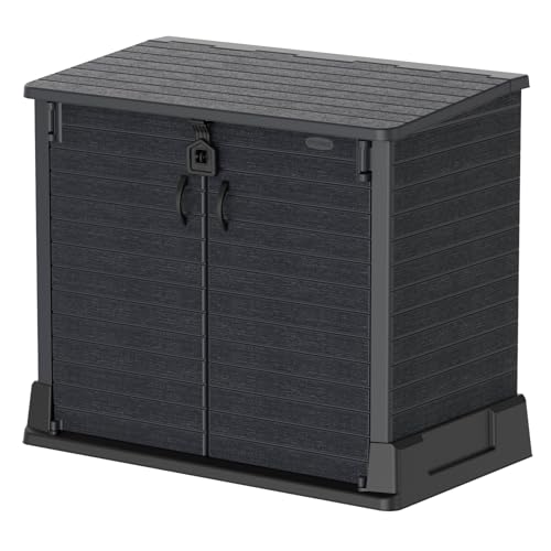 Duramax Cedargrain StoreAway 850L Kunststoff-Gartenhaus - Outdoor-Gartenhaus, Mülltonnenbox, Solide Konstruktion, ideal für Werkzeuge, BBQs und Mülltonnen 2x 120L, 130 x 74 x 110 cm, Dunkelgrau von Duramax
