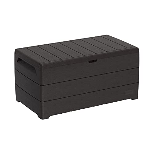 Duramax Cedargrain Durabox 416 Liter/ 110 Gallonen Kissenbox aus Kunststoff, Auflagenboxen für Terrasse und Gartenmöbel, abschließbare Kissenbox aus Kunststoff mit Gasflasche, Dunkelbraun von Duramax