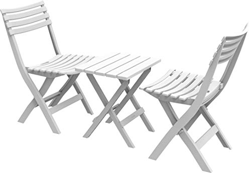 Duramax Kunststoff-Sitzset, für drinnen und draußen, für Terrasse, Camping, Picknick und Strand, Bistro-Set und Gartenmöbel, tragbarer Tisch und 2 Klappstühle, robust, langlebig und wetterfest, weiß von Duramax