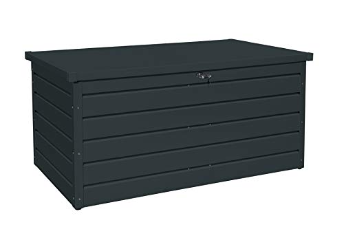 Duramax Palladium Kissenbox aus Metall groß (865 L) mit hydraulischer Gasdruckfeder und abschließbarem Griff mit Schlüssel, Terrassenbox und Gartenmöbelaufbewahrung, Anthrazit von Duramax