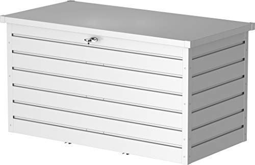 Duramax Palladium Kissenbox aus Metall XL (1043 L) mit hydraulischer Gasdruckfeder und abschließbarem Griff mit Schlüssel, Terrassenbox und Gartenmöbelaufbewahrung, silver von Duramax