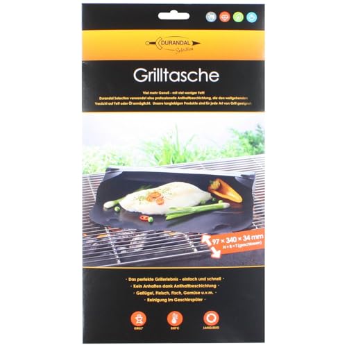 Durandal Grilltasche - Grillmatte für Gasgrill - Grillplatte - Grillschale - Holzkohlegrills - Grillschalen für Gasgrill - BBQ Grillmatte - Antihaftbeschichtung - Grill Zubehör (34 x 9,7 x 34 cm) von Durandal