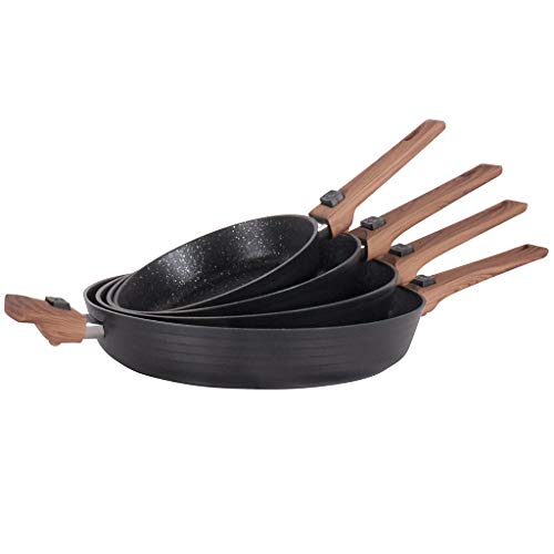 Durandal Légende Pfanne mit Deckel - 4er Set - Bratpfanne mit Abnehmbarem Griff - Servierpfanne Antihaftbeschichtet - Aluminiumpfannen - Induktionspfanne (20 + 24 + 28 + 32 cm mit Deckel) von Broszio