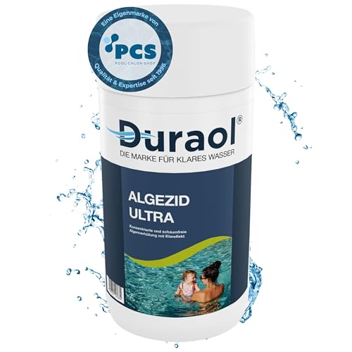 Duraol 1L Algezid Ultra - schaumfreies Algenmittel für Pool - Algenschutz für klares Wasser - Algenvernichter mit Klareffekt gegen grünes Wasser im Pool - Algenverhüter Pool Zubehör von Duraol