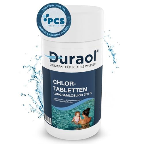 Duraol 1kg Chlor langsamlöslich 200g - Chlortabletten für Pool - langsamlösliche Chlortabs mit 92% Aktivchlor - Langzeit Tabs Reinigungstabletten als Pool Reinigungsmittel - Poolchemie für Poolpflege von Duraol