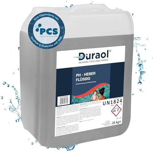 Duraol 25kg pH Heber flüssig mit 45% Natronlauge für Pools - pH Plus zur optimalen pH-Wert Regulierung - Ideal für Verwendung mit Pool Dosieranlage - pH Wert im Pool erhöhen von Duraol