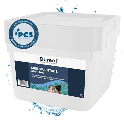 Duraol 3kg Chlor Mini Multitabs 5 in 1, 20g - Mini Chlortabletten für Pool - langsamlösliche Chlortabs für Aufstellpool, Whirlpool, Planschbecken - Poolchemie für Poolpflege - Pool Zubehör von Duraol