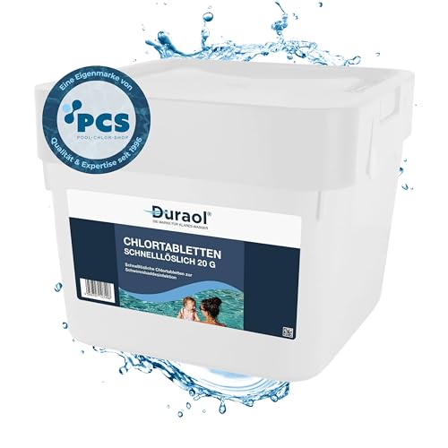 Duraol 3kg Chlor schnelllöslich, 20g - Chlortabletten für Pool - schnelllösliche Chlortabs für Aufstellpool, Kinderpool, Whirlpool - Stoßchlorung Tabletten zur Desinfektion - Pool Zubehör von Duraol