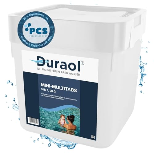 Duraol 5kg Chlor Mini Multitabs 5 in 1, 20g - Mini Chlortabletten für Pool - langsamlösliche Chlortabs für Aufstellpool, Whirlpool, Planschbecken - Poolchemie für Poolpflege - Pool Zubehör von Duraol