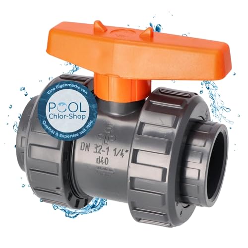 Duraol 2-Wege Pool Kugelhahn S6 mit 40mm Klebemuffe metrisch | Drehschieber für Schlauch oder Rohr | Absperrhahn für Pool | PVC-U Klebe-Fitting I Hochwertiges Pool Zubehör von Duraol