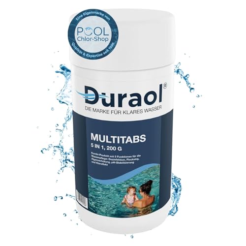 Duraol Chlor Multitabs 5 in 1 I 1 kg I Chlortabletten für Pool ab 20 m³ I 200g Multitabs Pool mit Klareffekt, Desinfektion, Flockung, Algenverhüter & pH-Stabilisierung I 5 Phasen Pool Tabletten Duraol Chlor Multitabs 5 in 1 I 1 kg I Chlortabletten für Pool ab 20 m³ I 200g Multitabs Pool mit Klareffekt, Desinfektion, Flockung, Algenverhüter & pH-Stabilisierung I 5 Phasen Pool Tabletten von Duraol