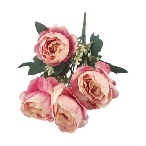 1 x künstliche Pfingstrosen, Seidenblumen für Hochzeit und Heimdekoration, Blumenarrangement mit lebensechten Blütenblättern und Blättern für elegante Hochzeits-Mittelstücke (lila) von Durashmall