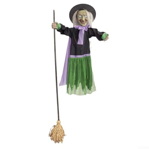 Durashmall Animierte fliegende Hexe, Halloween-Dekoration, schwebende Requisite für Garten, Rasen und Hof, Innenbereich, Party-Dekoration, wetterfest, schnelle Einrichtung (grün) von Durashmall