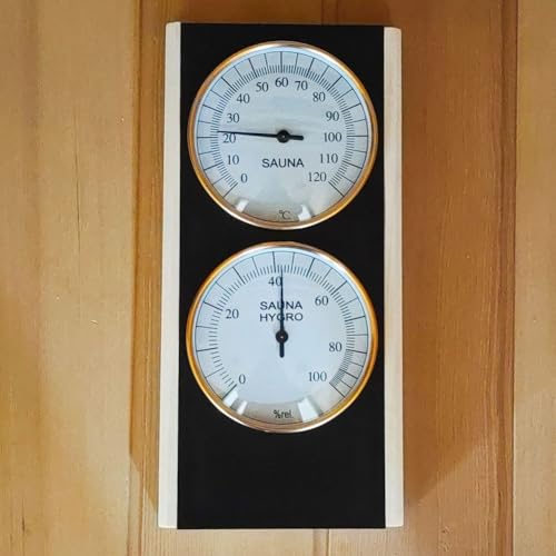 Durashmall Sauna-Thermometer, Hygrometer, analoges Sauna-Thermometer-Hygrometer mit Holzgehäuse mit klarer Analoganzeige, funktioniert ohne Batterien von Durashmall