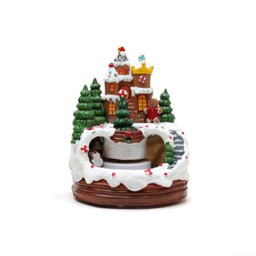 Durashmall Weihnachtsdörfer-Hausfigur aus Kunstharz mit beweglichem Zug, warme Musik, Batterie oder USB-betriebene Weihnachtsdekoration für Feiertage, Partys und Heimdekorationen (B) von Durashmall