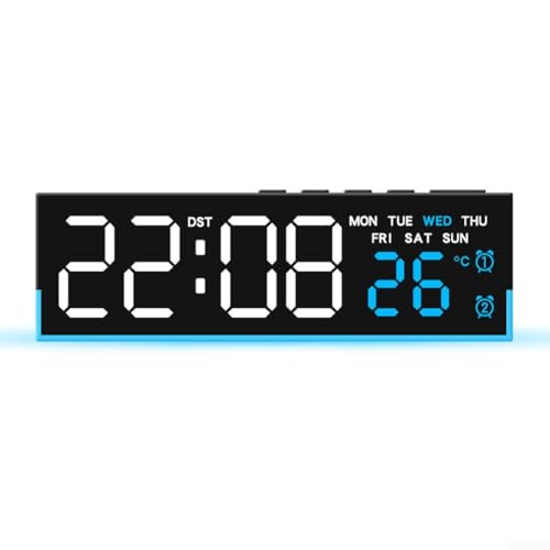 Nachtlicht-Uhr mit weichem LED-Licht, einstellbarer Helligkeit und Temperaturanzeige in Celsius und Fahrenheit für Schlafzimmer (blau) von Durashmall