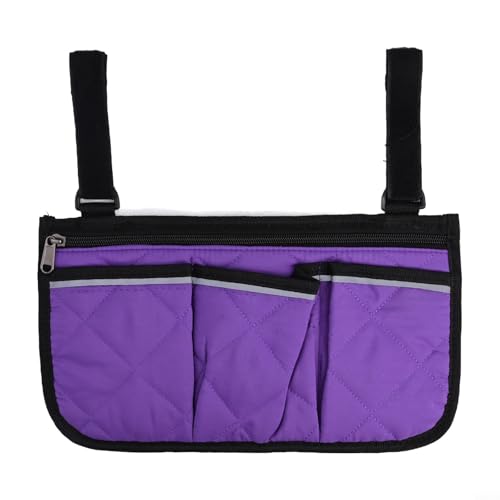 Rollstuhl-Seiten-Aufbewahrungstasche mit Armlehnengurt und reflektierendem Streifen für Campingstühle, Spaziergänger, mehrere Taschen, Polyester-Baumwoll-Konstruktion (lila) von Durashmall