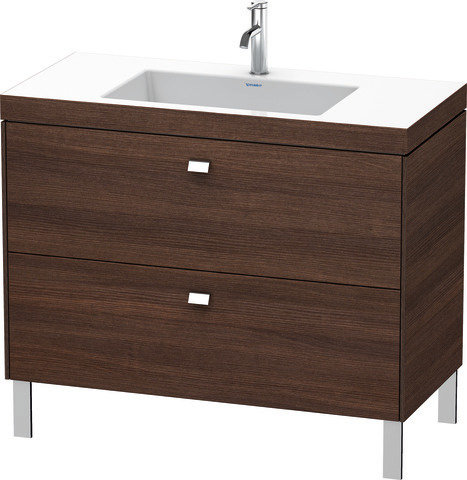 Duravit Brioso Möbelwaschtisch c-bonded mit Unterbau stehend 100,0x48,0 cm, 2 Auszüge, ohne Überlauf, mit Hahnlochbank, 1 Hahnloch, Farbe (Front/Korpus): Kastanie Dunkel Dekor, Griff Chrom von Duravit AG