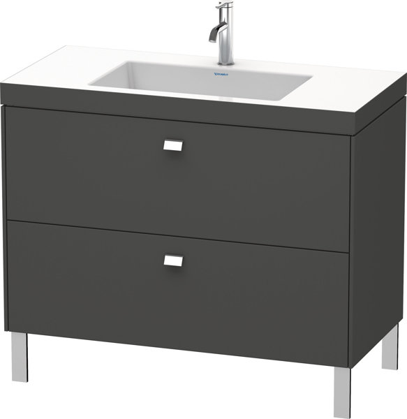 Duravit Brioso Möbelwaschtisch c-bonded mit Unterbau stehend 100,0x48,0 cm, 2 Auszüge, ohne Überlauf, mit Hahnlochbank, ohne Hahnloch, Farbe (Front/Korpus): Weiß Matt Dekor, Griff Weiß Matt von Duravit AG