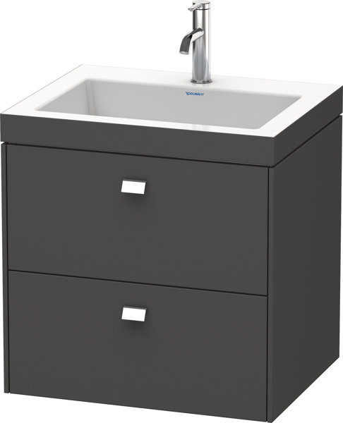 Duravit Brioso Möbelwaschtisch c-bonded mit Unterbau wandhängend 60,0x48,0 cm, 2 Schubkästen, inkl. Siphonausschnitt und Schürze, ohne Überlauf, mit Hahnlochbank, ohne Hahnloch, Farbe (Front/Korpus): Nussbaum Natur Dekor, Griff Chrom von Duravit AG