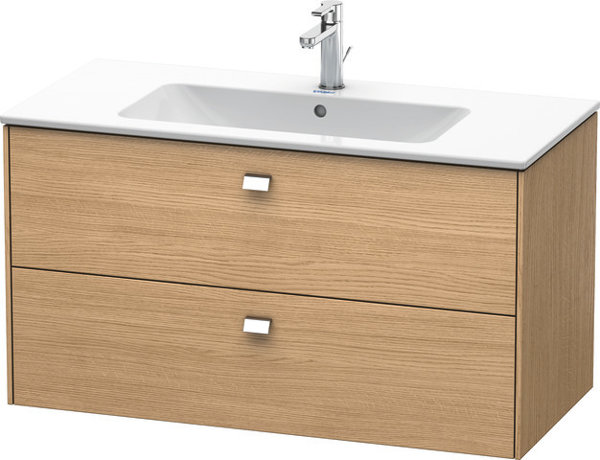 Duravit Brioso Waschtischunterbau wandhängend 102,0 x 47,9 cm, mit 2 Schubkästen, inkl. Siphonausschnitt und Schürze, für Waschtisch ME by Starck  233610, Farbe (Front/Korpus): Europäische Eiche Dekor, Griff Chrom von Duravit AG