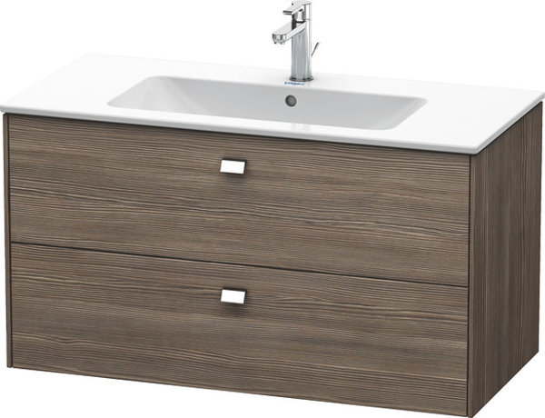 Duravit Brioso Waschtischunterbau wandhängend 102,0 x 47,9 cm, mit 2 Schubkästen, inkl. Siphonausschnitt und Schürze, für Waschtisch ME by Starck  233610, Farbe (Front/Korpus): Pine Terra Dekor, Griff Chrom von Duravit AG