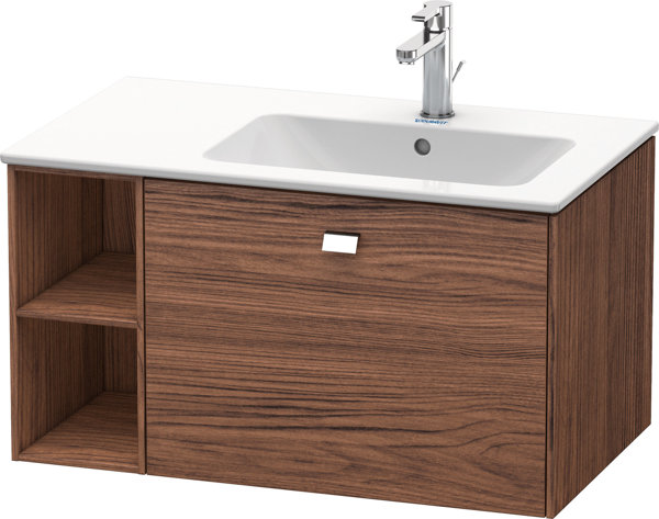 Duravit Brioso Waschtischunterbau wandhängend 82,0 x 47,9 cm, 1 Auszug, Regalelement seitlich, Beckenrechts, für Waschtisch ME by Starck  234683, Farbe (Front/Korpus): Nussbaum Dunkel Dekor, Griff Chrom von Duravit AG