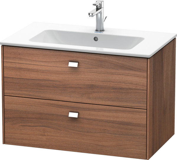 Duravit Brioso Waschtischunterbau wandhängend 82,0 x 47,9 cm, mit 2 Schubkästen, inkl. Siphonausschnitt und Schürze, für Waschtisch ME by Starck  233683, Farbe (Front/Korpus): Nussbaum Natur Dekor, Griff Chrom von Duravit AG