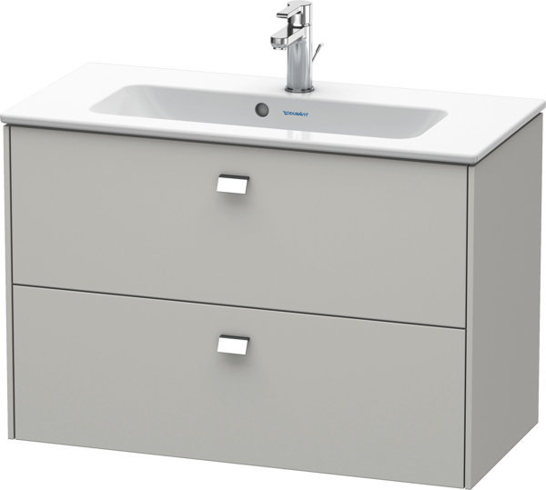 Duravit Brioso Waschtischunterbau wandhängend Compact 82,0 x 38,9 cm, mit 2 Schubkästen, inkl. Siphonausschnitt und Schürze, für Waschtisch ME by Starck  234283, Farbe (Front/Korpus): Betongrau Matt Dekor, Griff Chrom von Duravit AG