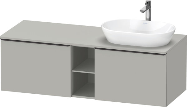 Duravit D-Neo, Waschtischunterbau wandhängend (Ausschnitt rechts), Breite 1400 x Tiefe 550mm, 2x Auszüge, 1x offenes Fach, mit Griff, DE4950R, Farbe: Beton Grau von Duravit AG