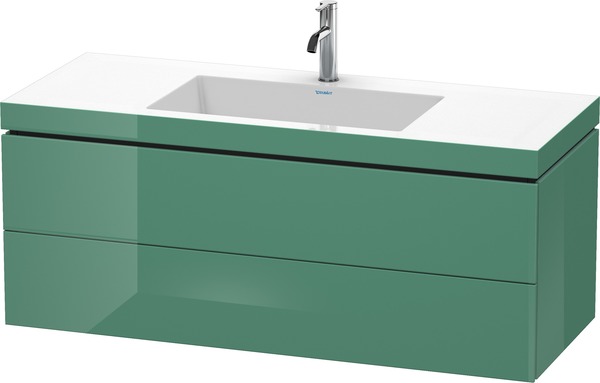 Duravit L-Cube Möbelwaschtisch c-bonded mit Unterbau wandhängend, 120x48 cm, 2 Schubkästen, ohne Überlauf, 1 Hahnloch, Farbe: Jade Hochglanz Lack - LC6929O0303 von Duravit AG