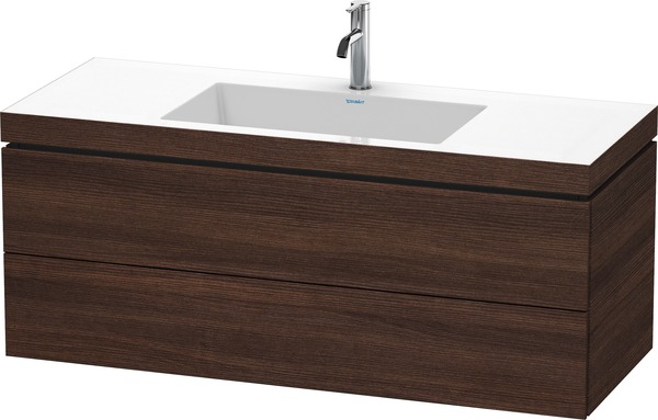 Duravit L-Cube Möbelwaschtisch c-bonded mit Unterbau wandhängend, 120x48 cm, 2 Schubkästen, ohne Überlauf, 1 Hahnloch, Farbe: Kastanie Dunkel Dekor von Duravit AG