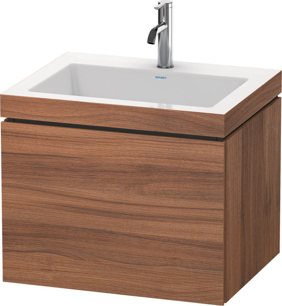 Duravit L-Cube Möbelwaschtisch c-bonded mit Unterbau wandhängend, 60x48 cm, 1 Auszug, ohne Überlauf, 1 Hahnloch, Farbe: Nussbaum Natur Dekor von Duravit AG