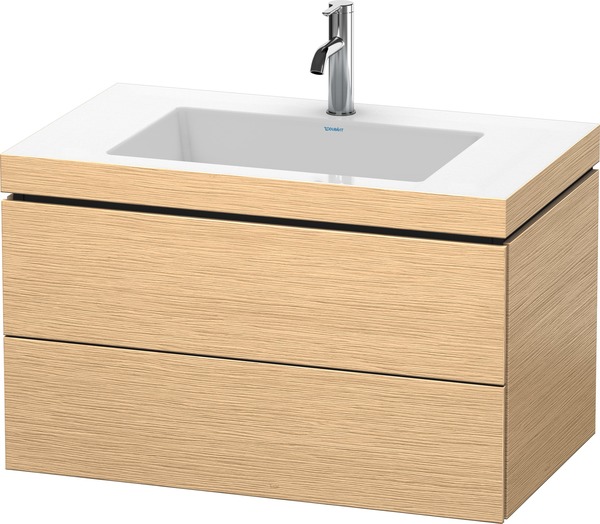 Duravit L-Cube Möbelwaschtisch c-bonded mit Unterbau wandhängend, 80x48 cm, 2 Schubkästen, ohne Überlauf, 1 Hahnloch, Farbe: Eiche gebürstet Echtholzfurnier von Duravit AG