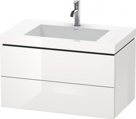 Duravit L-Cube Möbelwaschtisch c-bonded mit Unterbau wandhängend, 80x48 cm, 2 Schubkästen, ohne Überlauf, 3 Hahnlöcher, Farbe: Nussbaum Natur Dekor von Duravit AG