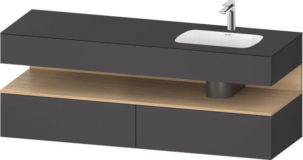 Duravit Qatego Einbauwaschtisch mit Konsolenwaschtischunterbau, 1600x550x600mm, Nische Eiche Natur, Becken rechts, QA4796030, Farbe: Graphit Matt/mit Nischenbeleuchtung von Duravit AG