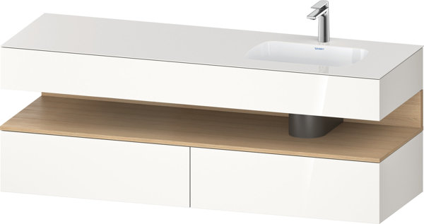 Duravit Qatego Einbauwaschtisch mit Konsolenwaschtischunterbau, 1600x550x600mm, Nische Eiche Natur, Becken rechts, QA4796030, Farbe: Weiß Hochglanz von Duravit AG