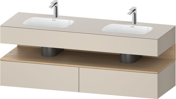 Duravit Qatego Einbauwaschtisch mit Konsolenwaschtischunterbau, 1600x550x600mm, Nische Eiche Natur, Doppelwaschtisch, QA4797030, Farbe: Taupe Supermatt/mit Nischenbeleuchtung von Duravit AG