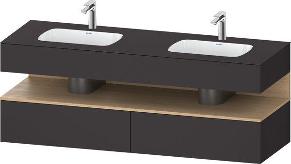 Duravit Qatego Einbauwaschtisch mit Konsolenwaschtischunterbau, 1600x550x600mm, Nische Eiche Natur, Doppelwaschtisch, QA4797030, Farbe: graphit supermatt von Duravit AG