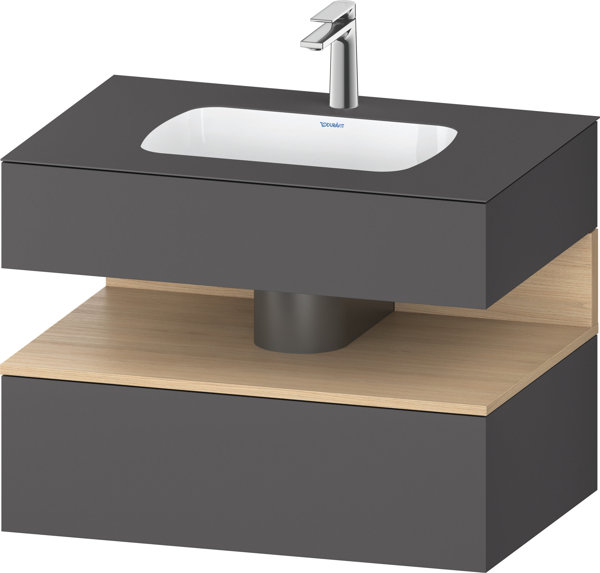 Duravit Qatego Einbauwaschtisch mit Konsolenwaschtischunterbau, 800x550x600mm, Nische Eiche Natur, QA4785030, Farbe: Graphit Matt/mit Nischenbeleuchtung von Duravit AG