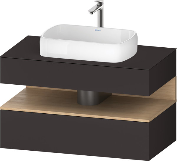 Duravit Qatego Konsolenwaschtischunterbau, 1 Auszug, 1 Schubkasten, Ausschnitt mittig, 1000x550x600mm, Nische Eiche Natur, QA4731030, Farbe: Graphit Supermatt/mit Nischenbeleuchtung von Duravit AG