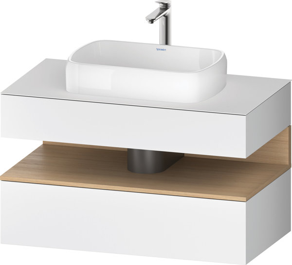 Duravit Qatego Konsolenwaschtischunterbau, 1 Auszug, 1 Schubkasten, Ausschnitt mittig, 1000x550x600mm, Nische Eiche Natur, QA4731030, Farbe: Weiß Matt/mit Nischenbeleuchtung von Duravit AG