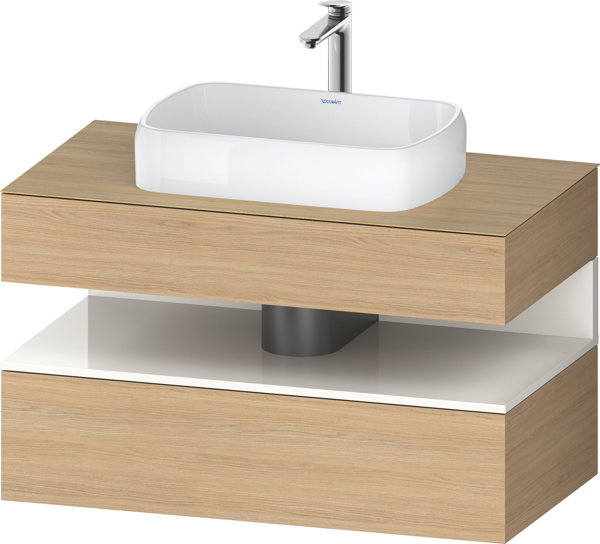 Duravit Qatego Konsolenwaschtischunterbau, 1 Auszug, 1 Schubkasten, Ausschnitt mittig, 1000x550x600mm, Nische Weiß Hochglanz, QA4731022, Farbe: Eiche Natur von Duravit AG